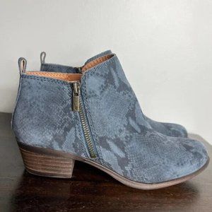 LUCKY BRAND BASEL SNAKESKIN ANKLE BOOTIES DARK DENIM JASPER SUEDE SZ 8M/39 NWOB